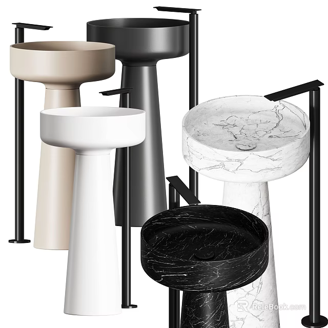 Multiple Modern Washbasins In Various Colors With Marble Texture And Pedestal Stands 3d model 