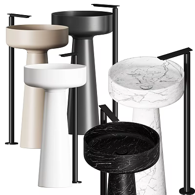 Multiple Modern Washbasins In Various Colors With Marble Texture And Pedestal Stands 3d model