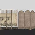Quiet Rattan Folding Screen New Chinese Landscape Screen Solid Wood Screen Partition 3d model