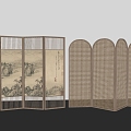 Quiet Rattan Folding Screen New Chinese Landscape Screen Solid Wood Screen Partition 3d model