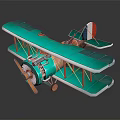 Vintage Turquoise Green Biplane Model With Red And White Tail Wooden Propeller And Open Engine