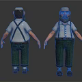 Cartoon Character Design Front And Back View With White Shirt Green Pants Suspenders Hat Beard
