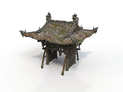 Ancient Chinese Pavilion With Traditional Tiled Roof And Curved Eaves Wooden Structure 3d model