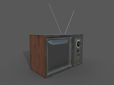 Vintage Television With Wooden Case Retro Design Antenna And CRT Screen 3d model