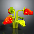 3D Model Red Strawberries With Green Leaves Against Black Background 3d model