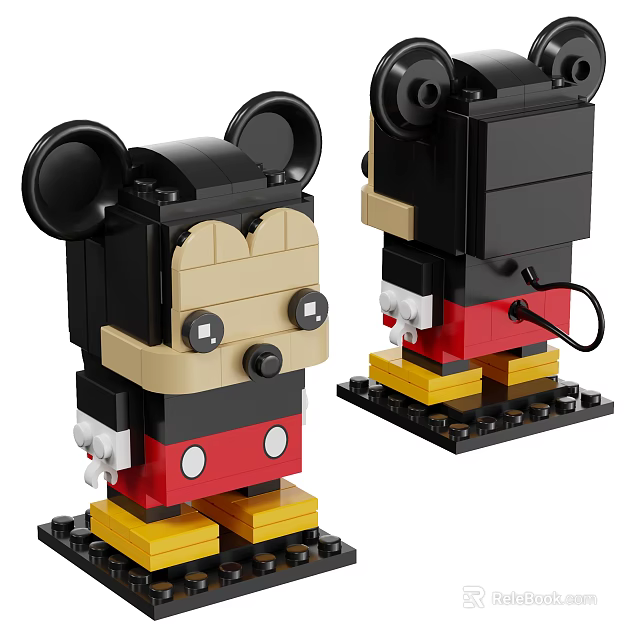 Cute Mickey Mouse Building Blocks Figure With Black Ears Red Pants And Yellow Base 3d model 