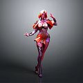 Animated Female Character With Orange Hair Elaborate Purple Outfit In Dynamic Pose