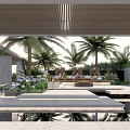 Modern Hotel Building Exterior Featuring Outdoor Pool Palm Trees And Terrace Lounge Space