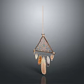 Triangular Dreamcatcher Pendant With Metallic Frame And Dangling Feather Decorations