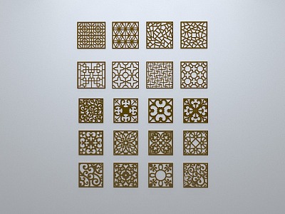 Chinese-style window grilles silhouette pane window sill border openwork window 3d model