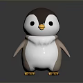 Chubby Cartoon Penguin 3D Model With Gray White Body Yellow Beak And Feet