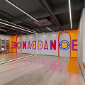 Spacious Dance Fitness Studio With Wooden Floor Mirror Walls Orange Gray Decor And Ceiling Lighting