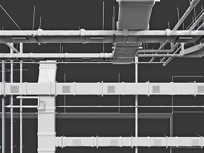 Ceiling Structure with Metal Framework Pipes and Support Beams in Construction 3d model