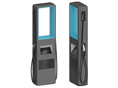 Modern Industrial Electric Vehicle Charging Stations With Touchscreen Display And Charging Cables 3d model