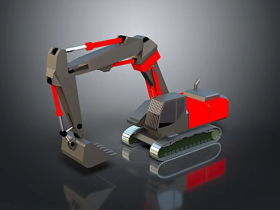 3D Gray And Red Excavator Model With Tracked Design And Construction Vehicle Features 3d model