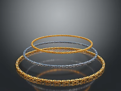 Three Shiny Gold and Silver Metal Rings Stacked as Hardware Tools Components 3d model