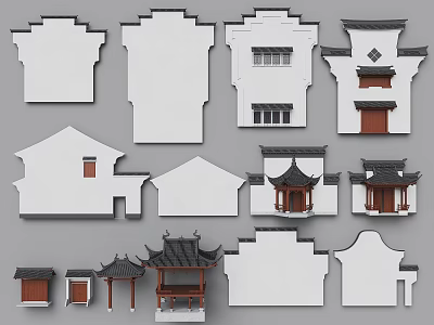 Traditional Chinese Building Facades With Classic Eaves Tiled Roofs And Wooden Elements 3d model
