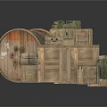 Household Items Storage With Wooden Boxes Cable Reel And Packages