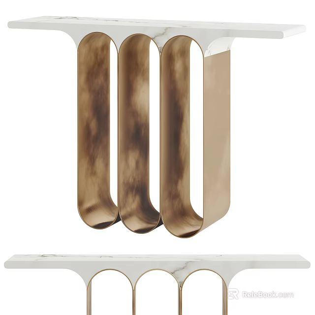 Stylish Modern Console Table With Curved Metal Panels And Marble Top Design 3d model 