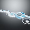 Modern Streamlined Building Design With White Blue Circular Ring Structures And Geometric Patterns 3d model