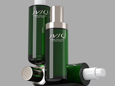 Elegant MQ Pure Collagen Skincare Serum Green Bottles With Silver Pumps 3d model