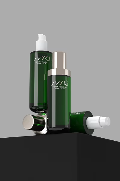 Elegant MQ Pure Collagen Skincare Serum Green Bottles With Silver Pumps 3d model