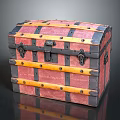 Vintage Red And Black Storage Trunk With Leather Straps And Metal Rivets