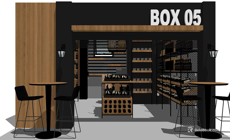 BOX 05 Store Modern Interior With Wooden Decor Metal Shelves And Display Racks 3d model 