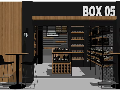 BOX 05 Store Modern Interior With Wooden Decor Metal Shelves And Display Racks 3d model