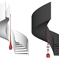 Modern White and Black Spiral Staircase With Red Decorative Accents