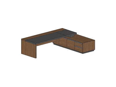 Modern Wooden Office Desk With Black Surface Drawers And Storage Cabinets 3d model