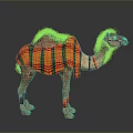 Decorated Camel With Colorful Orange And Green Striped Blanket Green Headband And Leg Decorations