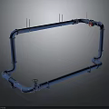 Blue Pipes Frame Structure With Red Valve And Industrial Construction Elements 3d model