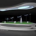Modern Exhibition Stand With Airplane Models Green Lawn And White Structures