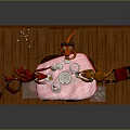 Three Animal Game Characters Gathering Around Round Table With Checkered Cloth Wooden Wall And Window