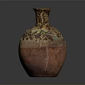 Hand Carved Artisanal Clay Pot With Colorful Patterns And Decorative Handle