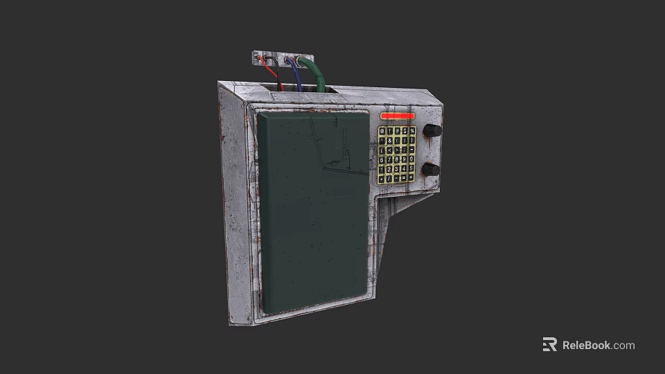 Industrial Control Panel With Metal Casing Green Panel Numeric Keypad And Wires 3d model 