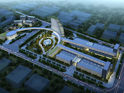 Aerial View Planning of Modern Large Building Complex with Green Areas and Road Layout 3d model