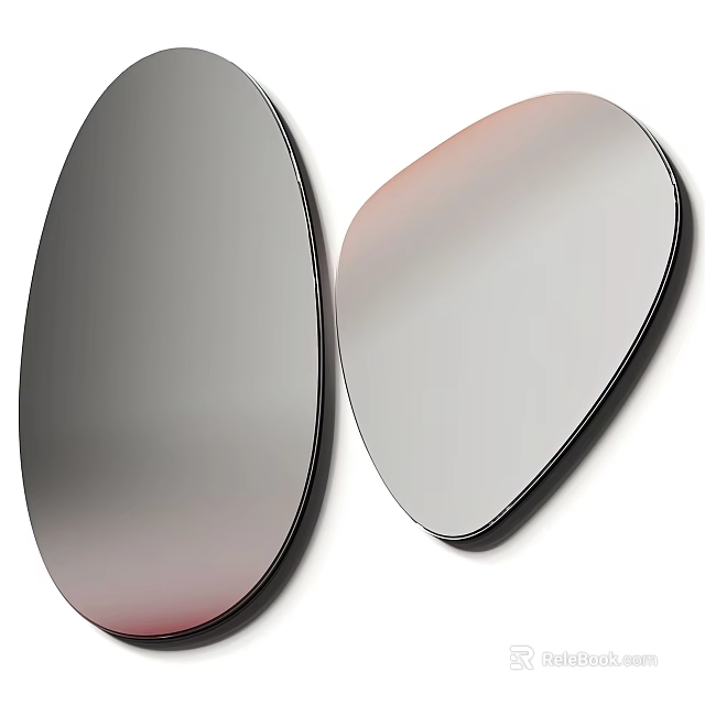 Two Modern Irregular Shaped Mirrors With Black Frames And Reflective Surfaces 3d model
