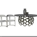 Modern Dining Table With Glass Top Gold Metal Hexagonal Base And Grey Upholstered Chairs