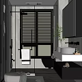 Modern Bathroom Interior With Glass Shower Bathtub Double Sinks Marble Countertop And Blinds