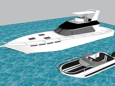 White Luxury Yacht Floating On Blue Water With Small Boat 3d model