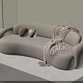 Modern Curved Cream Boucle Multi Seater Sofa With Plush Pillows And Tassel Throw Blanket