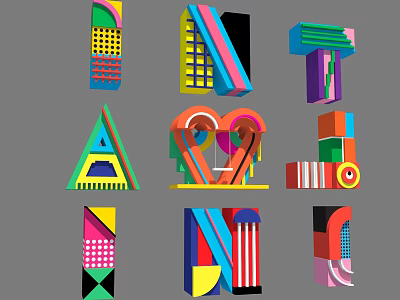 Geometric Art Installation With Colorful 3D Abstract Shapes And Vibrant Design 3d model