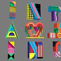 Geometric Art Installation With Colorful 3D Abstract Shapes And Vibrant Design