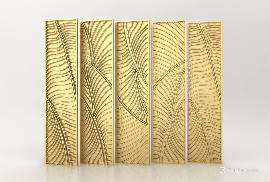 Modern Luxury Bedroom Accent Wall With Gold Leaf Pattern Panels 3d model