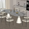 Elegant Modern Oval Marble Dining Table With Beige Upholstered Chairs And Metal Legs