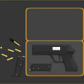 Handgun In Orange Case With Magazines And Bullets On Black Surface