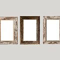 Three Vintage Wooden Framed Mirrors Hung On White Wall Reflecting Decorative Paintings Inside