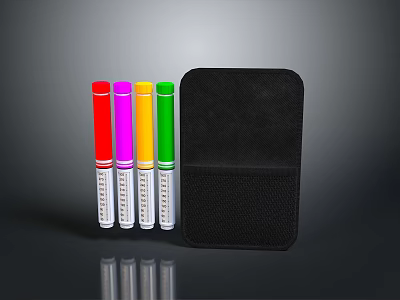Five Vibrant Colored Markers With Black Storage Pouch For Daily Stationery Use 3d model